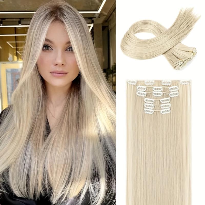 60 96 Cm Long Straight Hair Clip In Hair Extensions Synthetic Wig For Women