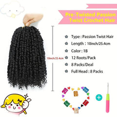 8Pack 12Inch Pre-Twisted Short Crochet Passion Twist Hair