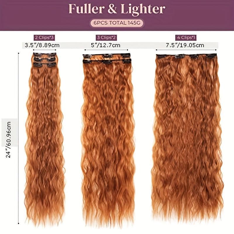 6pcs Curly Wavy Hair Extensions 60-96cm Long