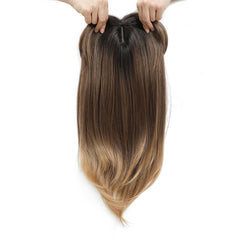 Long Curly Ombre Hair Topper with Dark Roots Heat Resistant Synthetic Wig