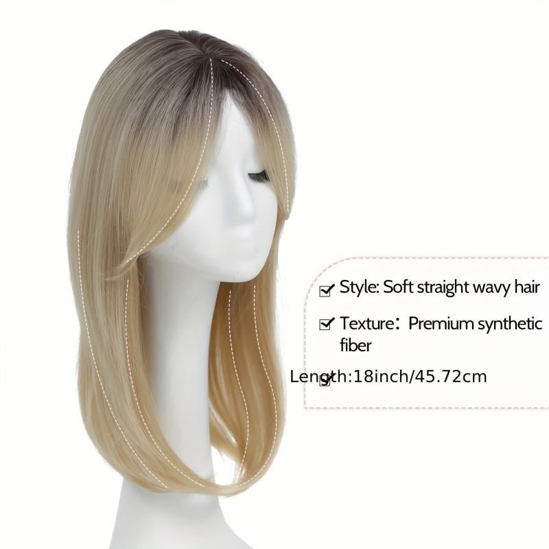 Long Curly Ombre Hair Topper with Dark Roots Heat Resistant Synthetic Wig