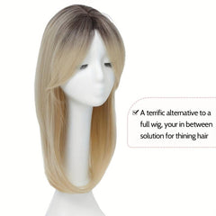 Long Curly Ombre Hair Topper with Dark Roots Heat Resistant Synthetic Wig