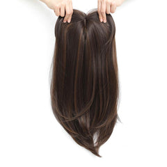 Long Curly Ombre Hair Topper with Dark Roots Heat Resistant Synthetic Wig