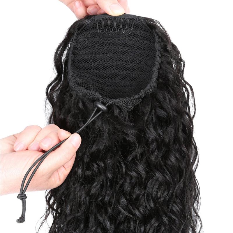 Water Wave Human Hair Drawstring Ponytail