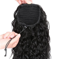 Water Wave Human Hair Drawstring Ponytail