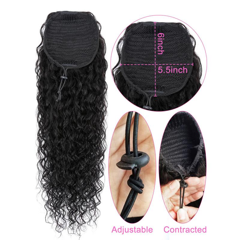 Water Wave Human Hair Drawstring Ponytail