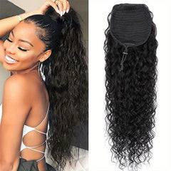 Water Wave Human Hair Drawstring Ponytail