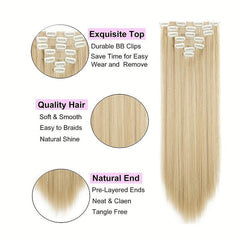 7pcs Straight Hair Extensions Full Head Clip Ins Double Weft Thick Hair 55-88 Cm