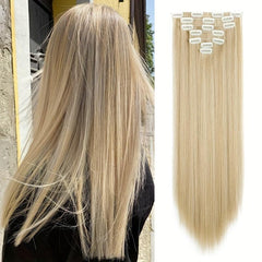 7pcs Straight Hair Extensions Full Head Clip Ins Double Weft Thick Hair 55-88 Cm