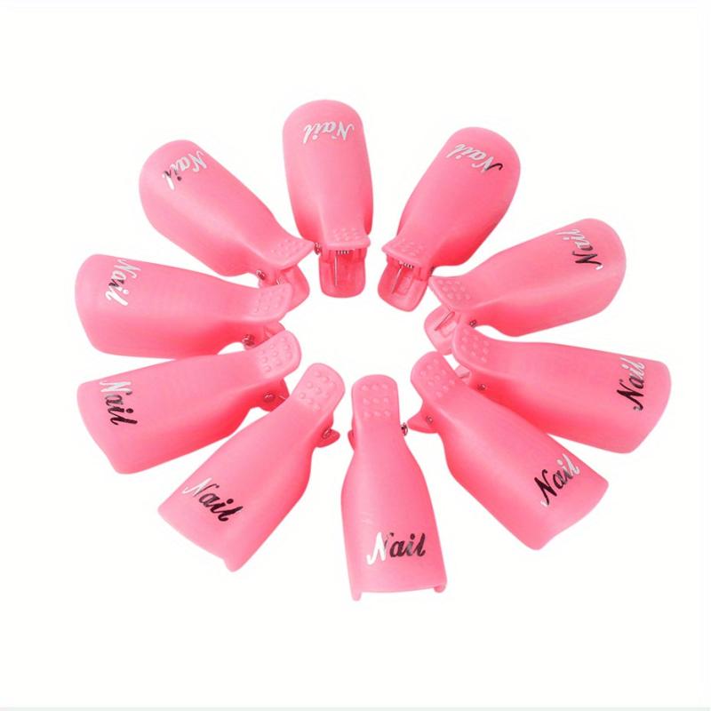 10pcs Nail Art Soak Off Cap Clips Pink Plastic Fingers Remover