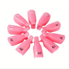10pcs Nail Art Soak Off Cap Clips Pink Plastic Fingers Remover