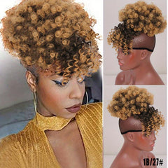 Kinky Curly Chignon with Bangs Synthetic Hair Bun Drawstring Ponytail Afro Puff