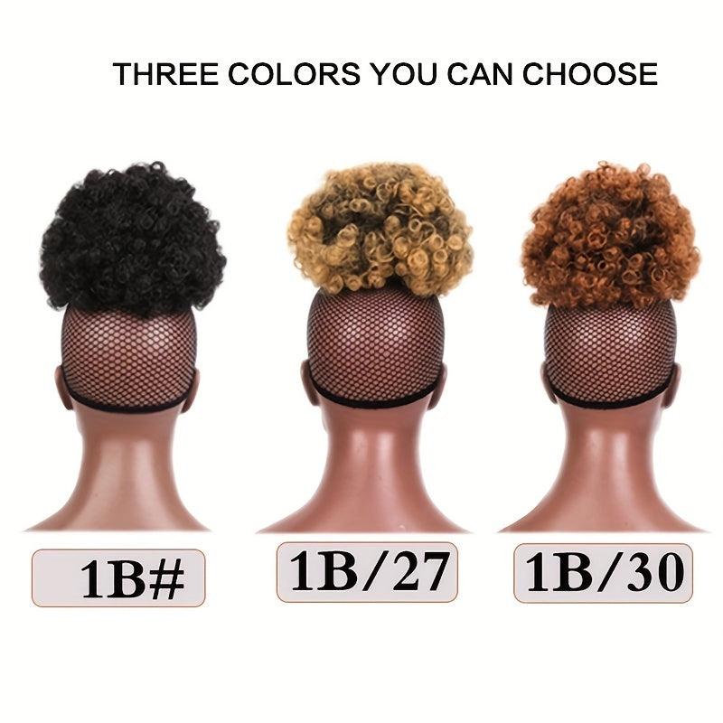 Kinky Curly Chignon with Bangs Synthetic Hair Bun Drawstring Ponytail Afro Puff