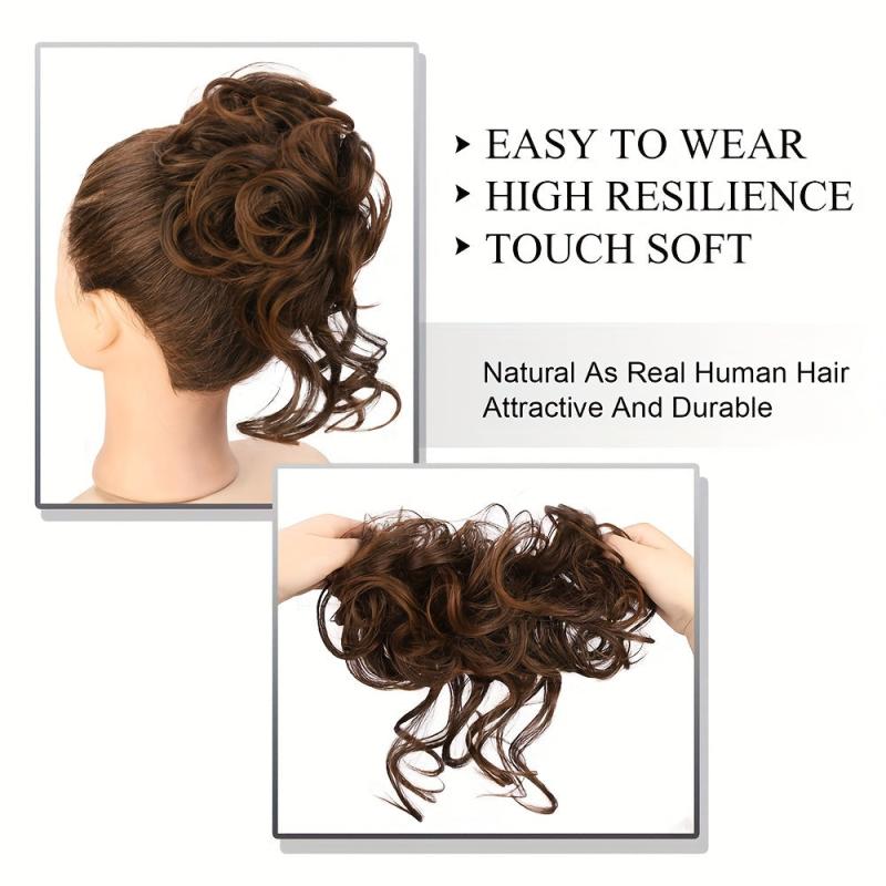 Curly Donut Hair Buns Updo Chignon with Hair Rope 15