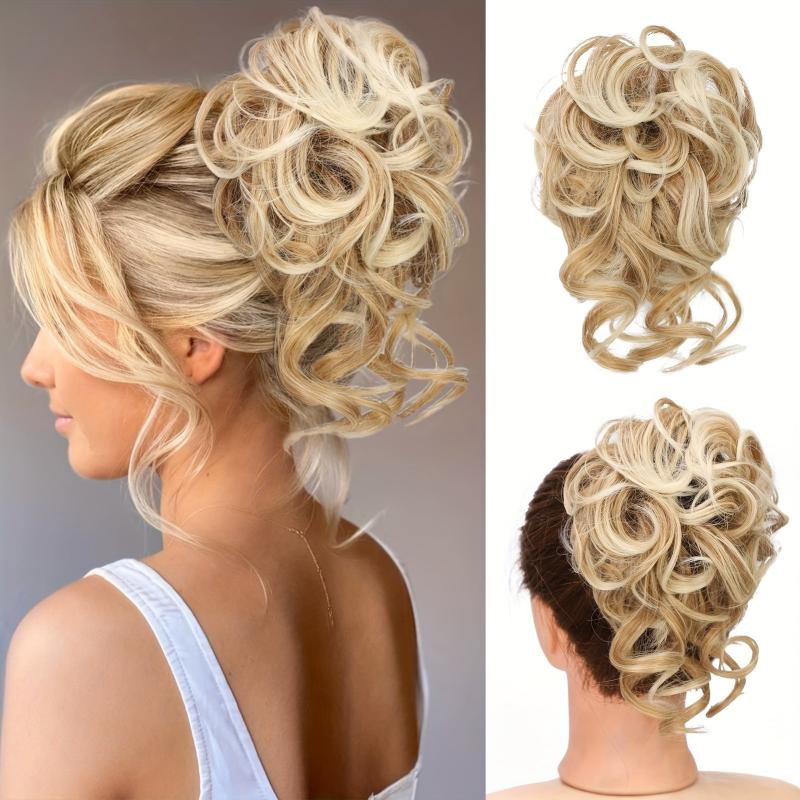 Curly Donut Hair Buns Updo Chignon with Hair Rope 15