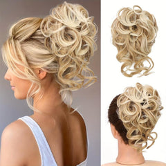 Curly Donut Hair Buns Updo Chignon with Hair Rope 15