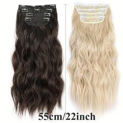 Clip In Curly Wavy Hair Extensions 55-88 cm 210g Set of 4 Pieces