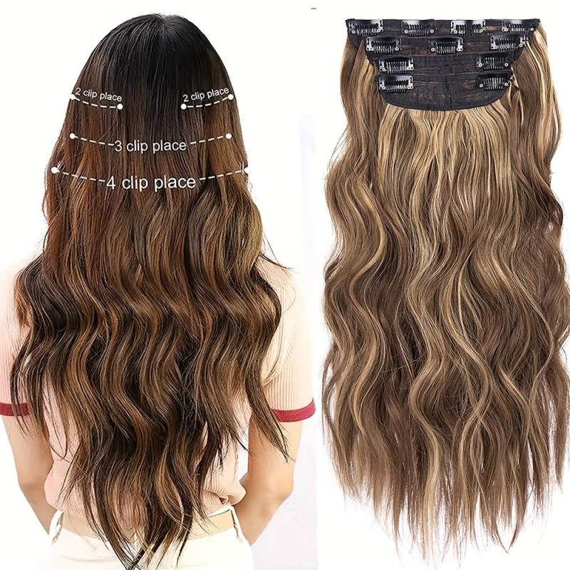 Clip In Curly Wavy Hair Extensions 55-88 cm 210g Set of 4 Pieces