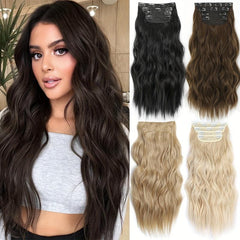 Clip In Curly Wavy Hair Extensions 55-88 cm 210g Set of 4 Pieces