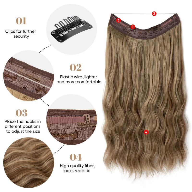 Clip In Invisible Wire Hair Extension Long Curly Hairpiece