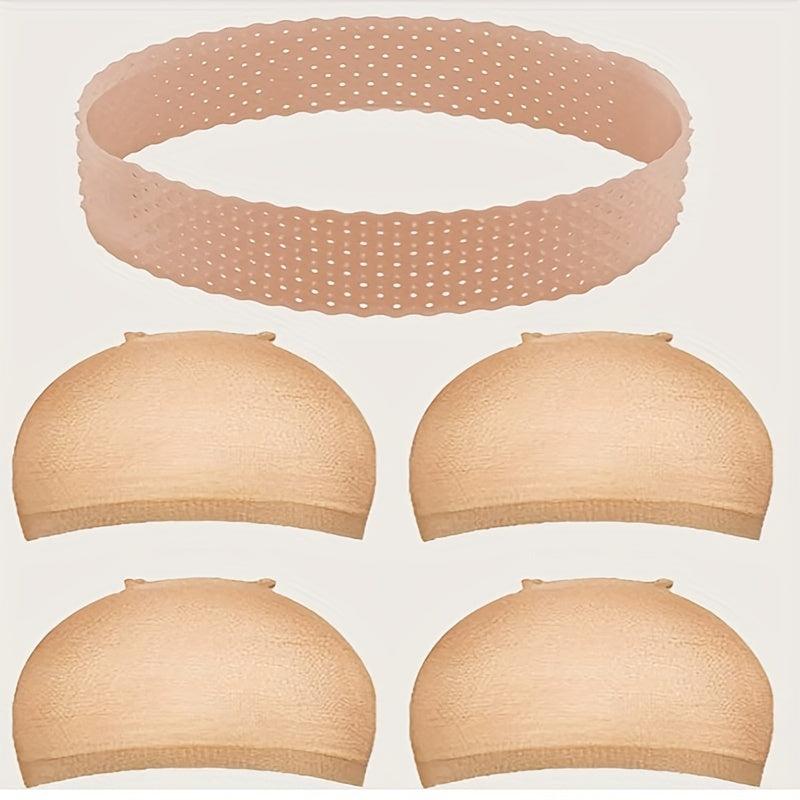 5pcs Wig Band & Cap Set Non-slip Silicon Elastic Headband Transparent