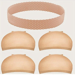 5pcs Wig Band & Cap Set Non-slip Silicon Elastic Headband Transparent