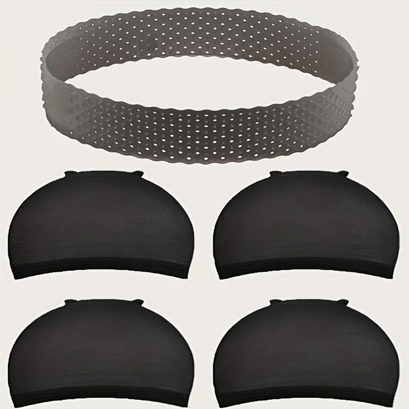 5pcs Wig Band & Cap Set Non-slip Silicon Elastic Headband Transparent