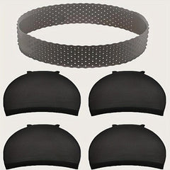 5pcs Wig Band & Cap Set Non-slip Silicon Elastic Headband Transparent