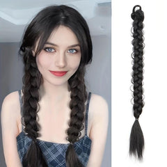 Long Braided Ponytail Hair Extensions Brown Pony Tail