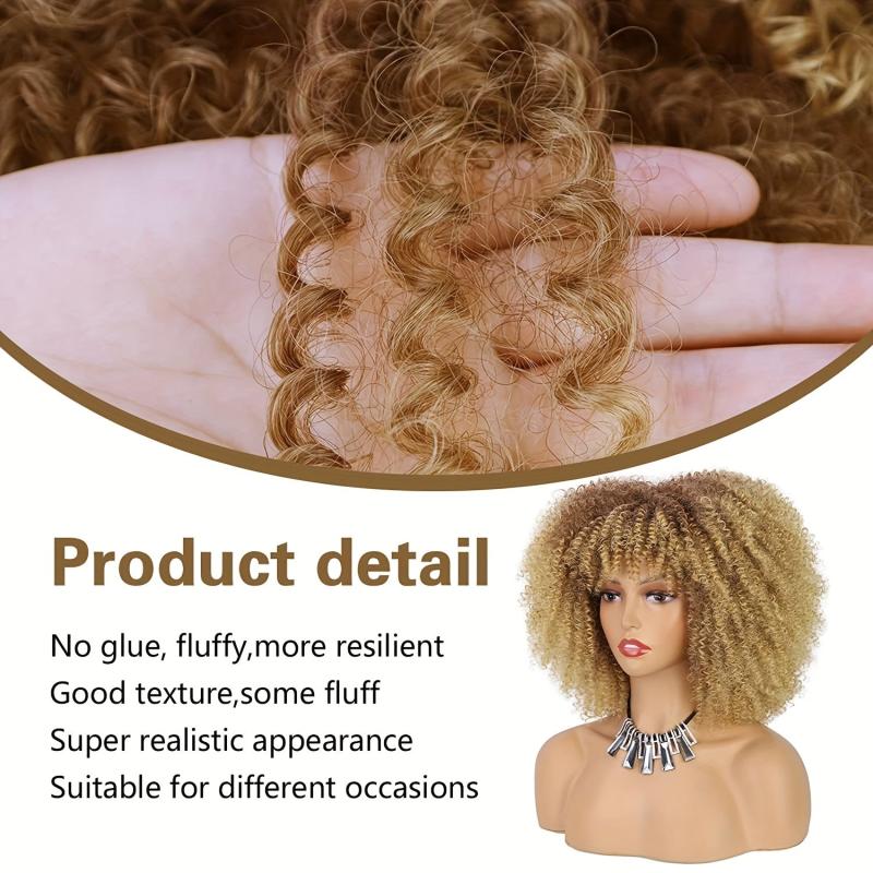 Ombre Blonde Afro Curly Wig With Bangs for Women
