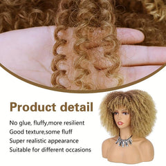 Ombre Blonde Afro Curly Wig With Bangs for Women