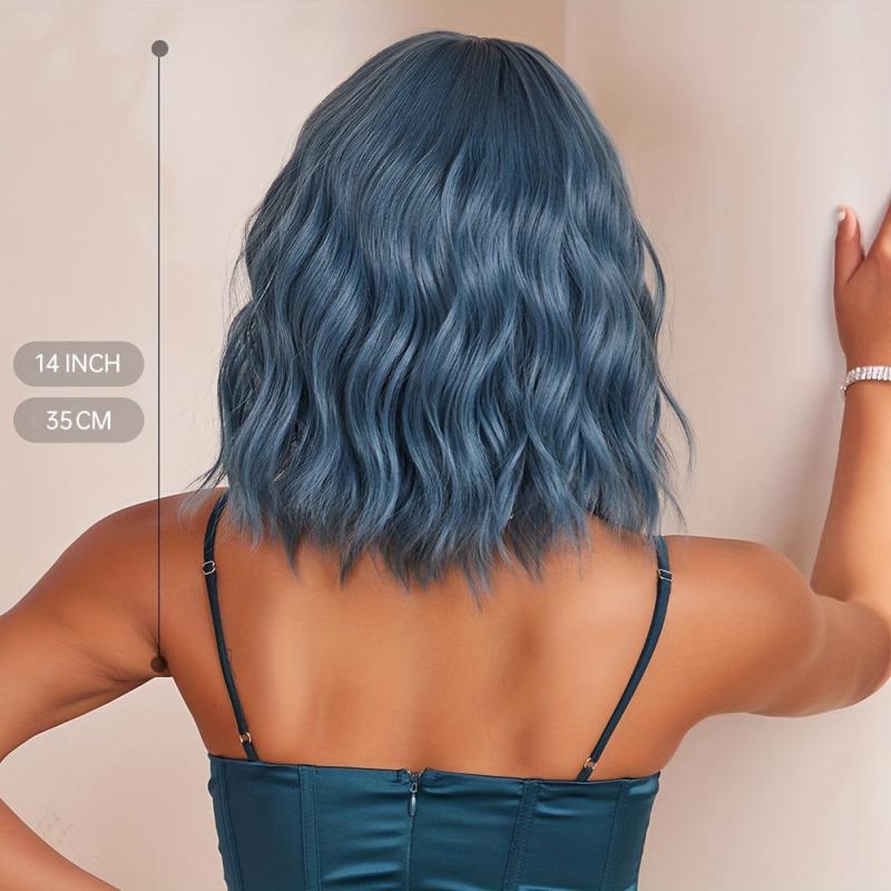 Short Wavy Curly Hair Wigs With Bangs Synthetic Fiber Hair Wigs For Women
