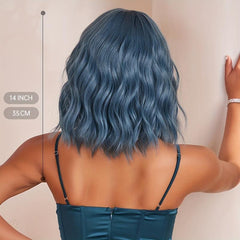 Short Wavy Curly Hair Wigs With Bangs Synthetic Fiber Hair Wigs For Women