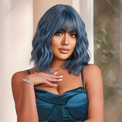 Short Wavy Curly Hair Wigs With Bangs Synthetic Fiber Hair Wigs For Women