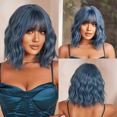 Short Wavy Curly Hair Wigs With Bangs Synthetic Fiber Hair Wigs For Women