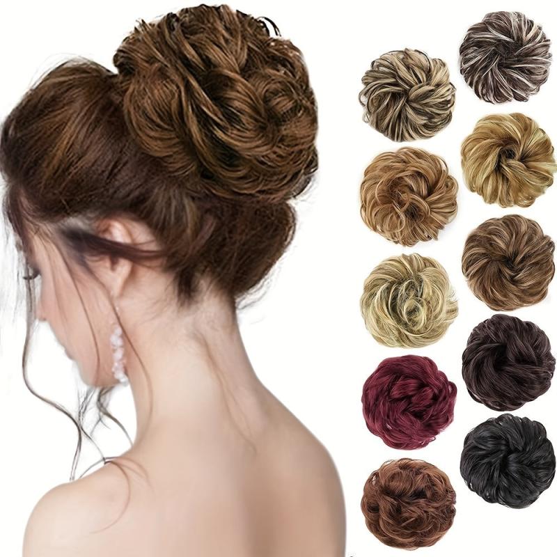 24 Cm Synthetic Messy Hair Bun Hair Scrunchie Curly Wavy Chignon Updo Hairpiece