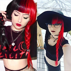 Red Half Wigs With Bangs Straight Halloween Cosplay Women Wigs