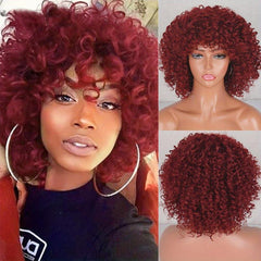 Gray Afro Kinky Curly Wigs With Bangs Synthetic Fiber Hair Replacement