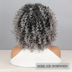Gray Afro Kinky Curly Wigs With Bangs Synthetic Fiber Hair Replacement