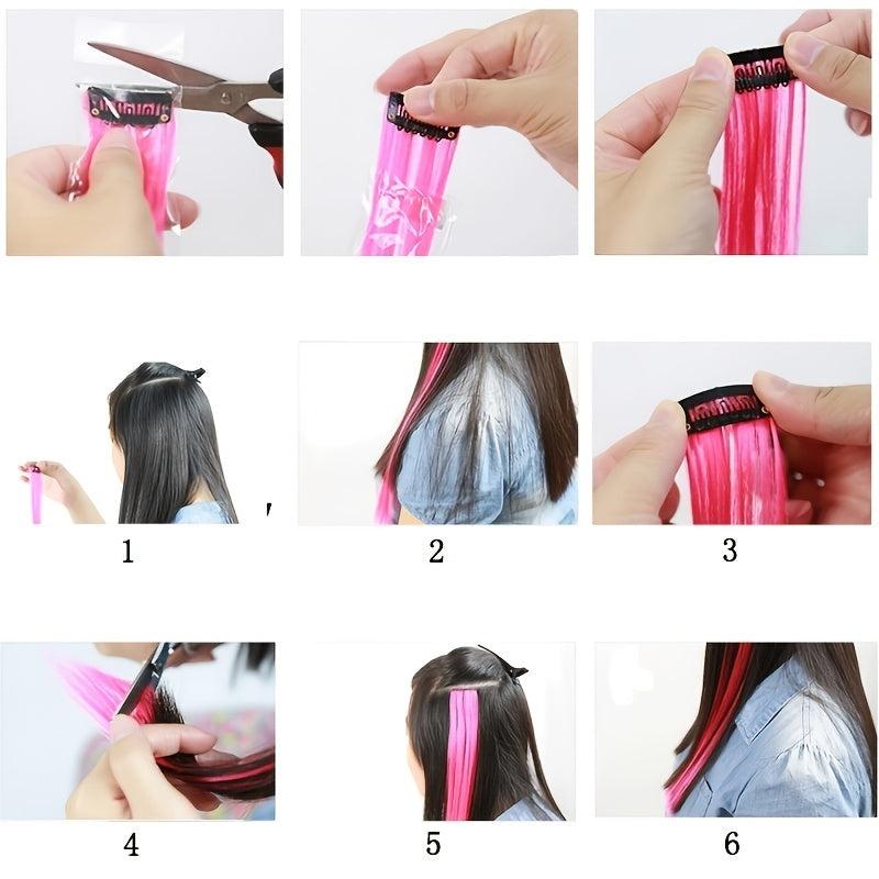 Multicolor Hair Extensions Highlights Hair Clip In Synthetic Hair Extensions