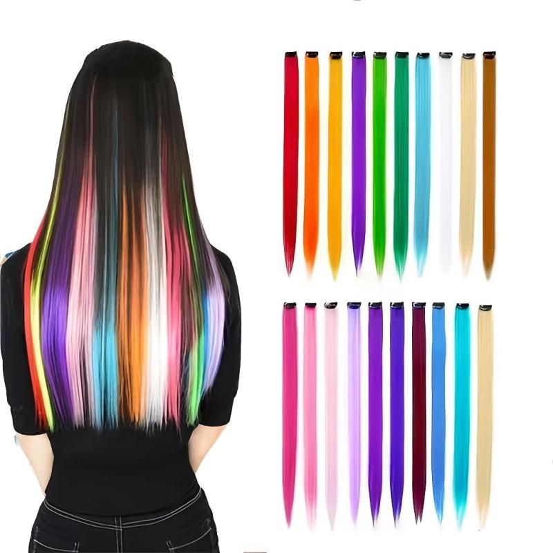 Multicolor Hair Extensions Highlights Hair Clip In Synthetic Hair Extensions