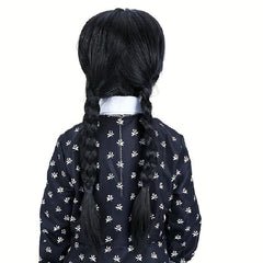 88cm Long Straight Braided Wig with Bangs Halloween Party Wednesday Wig