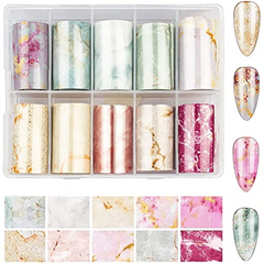 10 Sheets Marble Nail Foil Transfer Sticker Colorful Nail Art Decals
