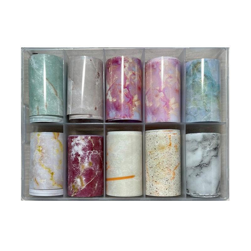 10 Sheets Marble Nail Foil Transfer Sticker Colorful Nail Art Decals