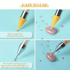 Dual Ended Nail Rhinestone Picker Dotting Tool Acrylic Handle Manicure