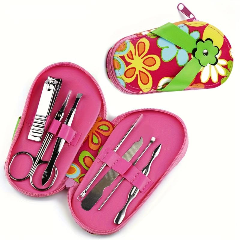 7Pcs Slippers Nail Art Set Nail Care Tools Mini Cutter File Scissor Tweezers