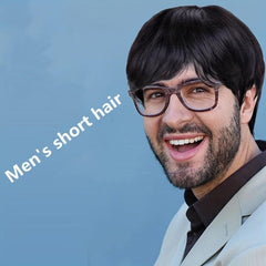 Men's Short Hair Wig Slanted Bangs High Temp Fiber Buckle Net Wig