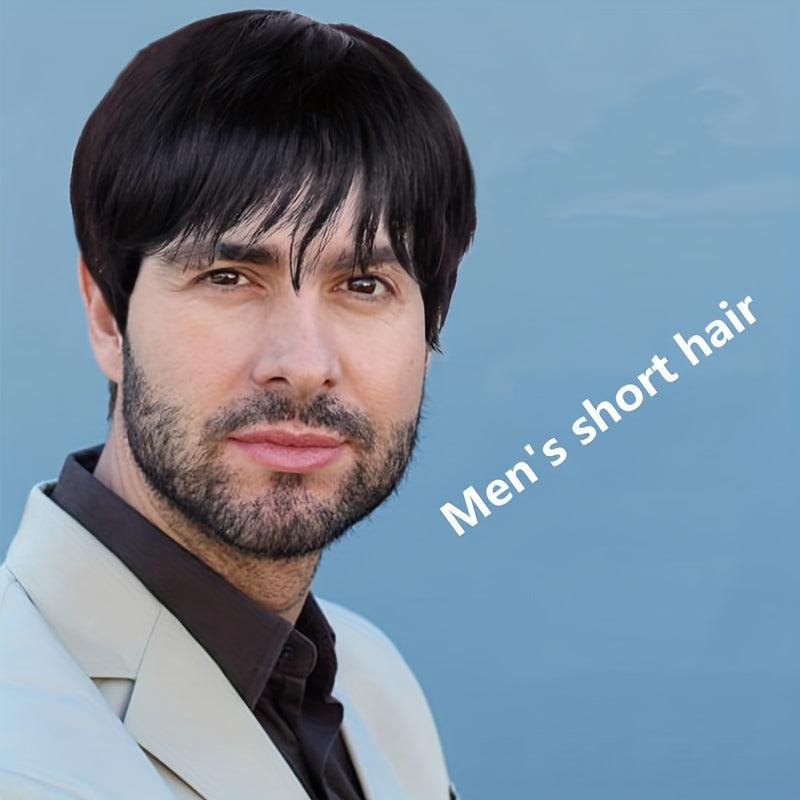 Men's Short Hair Wig Slanted Bangs High Temp Fiber Buckle Net Wig