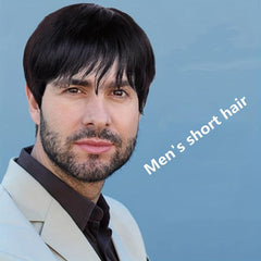 Men's Short Hair Wig Slanted Bangs High Temp Fiber Buckle Net Wig
