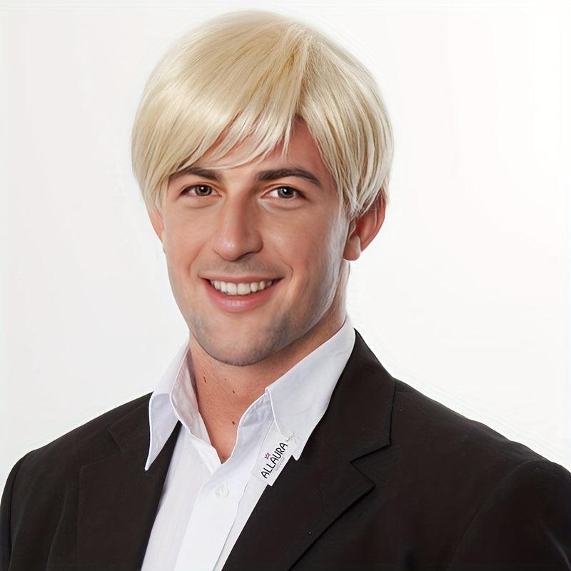 Men's Short Hair Wig Slanted Bangs High Temp Fiber Buckle Net Wig